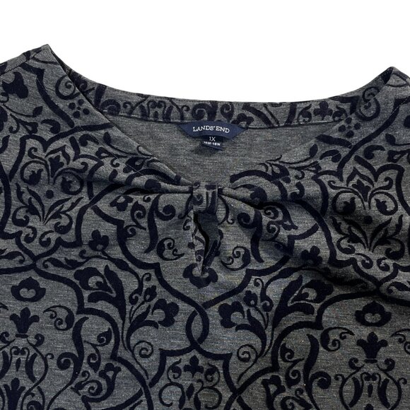 Lands' End Blouse Bow Front Navy Blue Design Mid length Sleeves Size 1X 16W-18W - Picture 4 of 14
